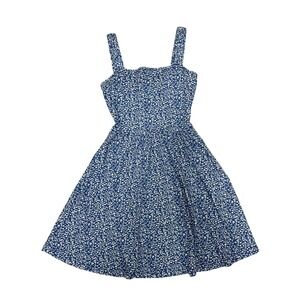 Huhot Blue and White Floral Dress Summer Strappy Small Pockets